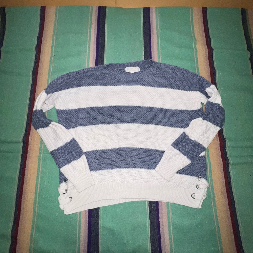 Pink Republic Sweater Womens M Blue White Striped Lace Up Side PF0821216STKL